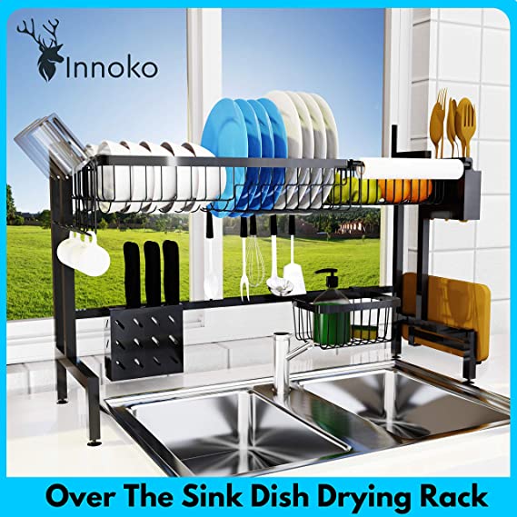 [UPGRADED 2020] Innoko Over the Sink Dish Drying Rack (33"), Stainless Steel Dish Drainer, Kitchen Sink Organizer, Above Sink Space Saver Storage Shelf Accessory (Sink Length ≤ 32.5”)