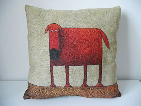 Decorbox Cotton Linen Square Decorative Throw Pillow Case Cushion Cover Green Background Red Dog 18 "X18 "