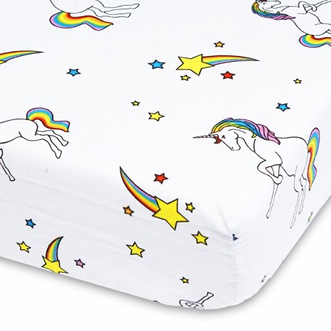 Cuddly Cubs Fitted Crib Sheet for Girls and Boys in Colorful Unicorns, Stars and Rainbows - Soft Nursery Bedding - Best Infant Bed Sheets For Baby Shower Gift
