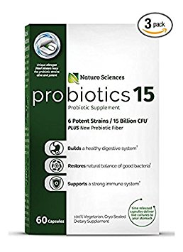 Probiotics 15 Billion CFU Advanced Probiotic Supplement; 60 Easy to Swallow Time Released Capsules in Dry Nitrogen Filled Blister Packs, Guaranteed with Live Cultures, 60 Servings, 1 a Day - Pack Of 3