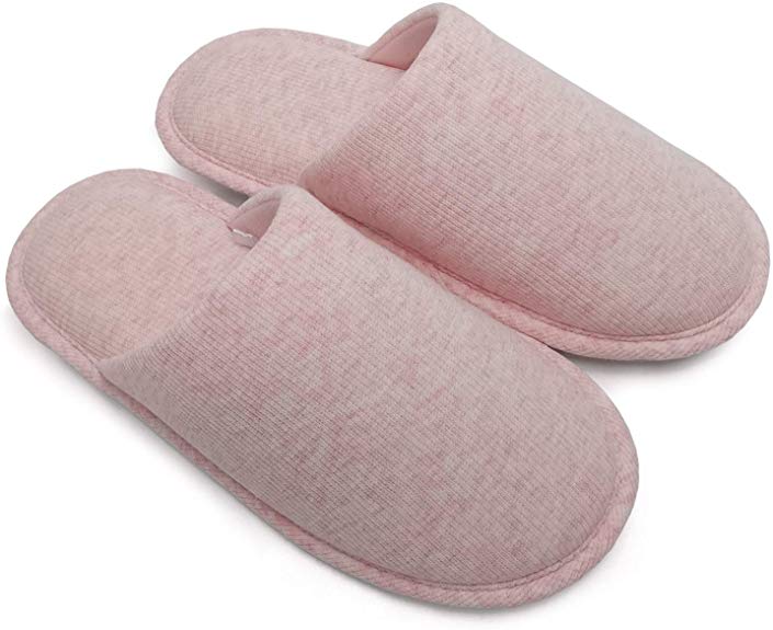 ofoot Women's Cozy Thread Cloth Organic Cotton House Slippers, Washable Flat Indoor Outdoor Slip on Shoes