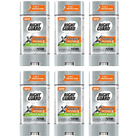 Right Guard Xtreme Defense 5 Antiperspirant Deodorant Gel, Fresh Blast, 4 Ounces (Pack of 6)