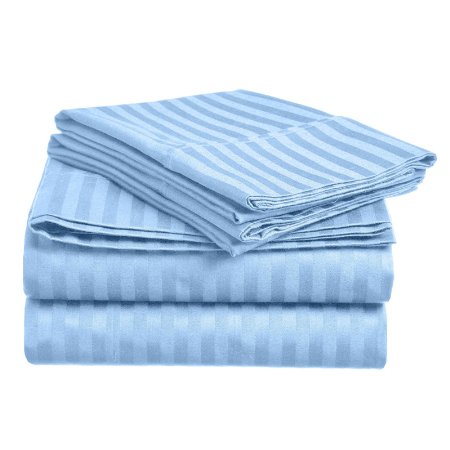 Queen Lux Decor STRIPED 4PC Sheet Set 1800 Series Egyptian Quality Bed Sheet  BLUE Queen Blue