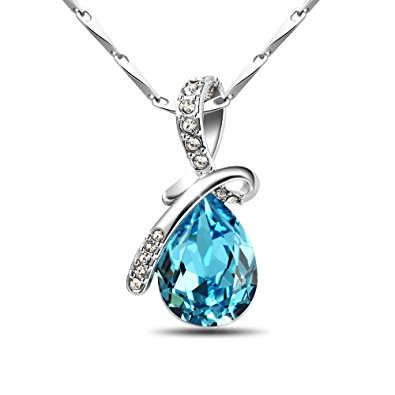 T400 Jewelers 925 Sterling Silver Teardrop Swarovski Elements Crystal Pendant Necklace, 16" Mother's Day Gifts