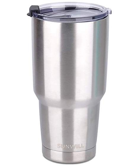 SUNWILL 30oz Tumbler with Lid, Stainless Steel Vacuum Insulated Double Wall Travel Tumbler, Durable Insulated Coffee Mug, Silver, Thermal Cup with Spill Proof Lid