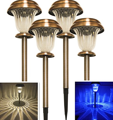 Sogrand Solar Lights Outdoor Pathway Decorations Garden Path Copper Decorative Stake Light Dual Color LED Landscape Home Decor Waterproof Bright Yard Stakes For Outside Walkway Driveway Patio 4Pack