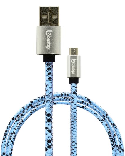 Bastex Snake Skin Leather Coated Heavy Duty Durable High Speed USB 2.0 Micro USB Charger Cable (2.6 ft) for Galaxy S7/S7 Edge S6 S5 Note 5 LG G5 G4 HTC M10 Nexus 6P and other devices - Blue