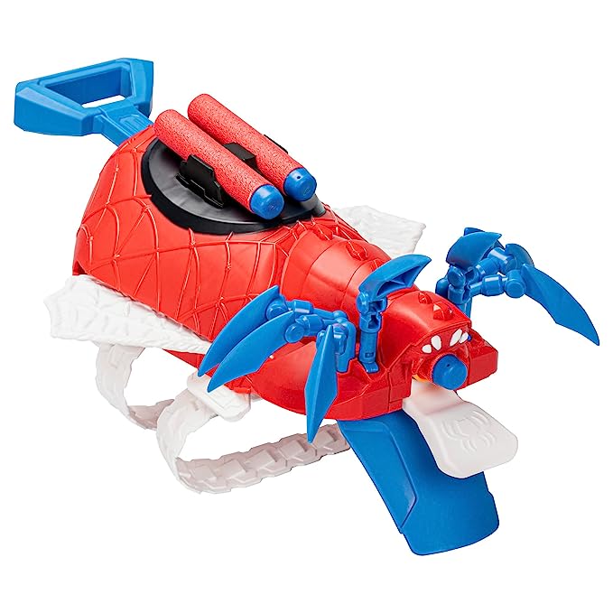 Marvel Mech Strike Mechasaurs Spider-Man Arachno Blaster, NERF Blaster with 3 Darts, Role Play Super Hero Toys for Kids Ages 5 and Up