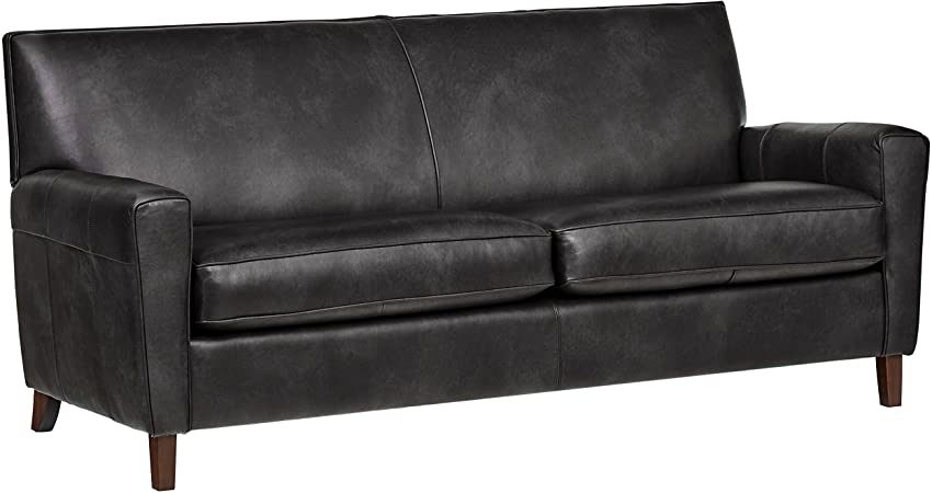 Amazon Brand – Rivet Lawson Modern Angled Leather Sofa, 78"W, Charcoal