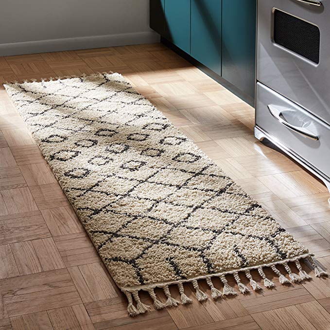 Rivet  Shag Diamond Morrocan Runner, 2'2" x 8'1", Cream