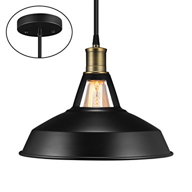 Salking Metal Industrial Pendant Light, Vintage Barn Hanging Lamp, Modern Iron Pendant Lighting, Oil Rubbed Black Finish with Cuttable Fabric Cord, Ceiling Light/ Dining Room Lamp - 1 Pack