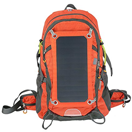 Solar Charger Internal Frame Backpack Hiking Camping Backpacks with 2L Hydration Bladder, Removable 7W Sunpower Solar Panel, 10000mAh Battery Charger for Cell Phone,Tablet,GPS,Camera Charging
