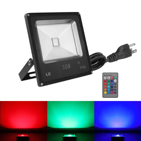 LE® Remote Control 30W RGB LED Flood Lights, Color Changing LED Security Light, 16 Colors & 4 Modes, Waterproof LED Floodlight, US 3-Plug, Wall Washer Light