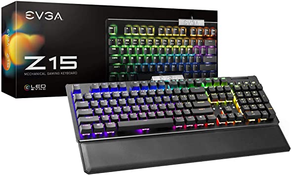 EVGA Z15 RGB Gaming Keyboard, RGB Backlit LED, Hotswappable Mechanical Kailh Speed Silver Switches (Linear), 821-W1-15US-KR