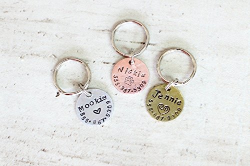 Tiny hand stamped pet tag 5/8 inch for kitten, toy breed dog, or purse charm, key chain, or backpack pull