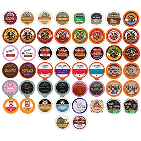 Coffee, Tea, Cider, Cappuccino and Hot Chocolate Single Serve Cups For Keurig K Cup Brewers Variety Pack Sampler, 50 Count