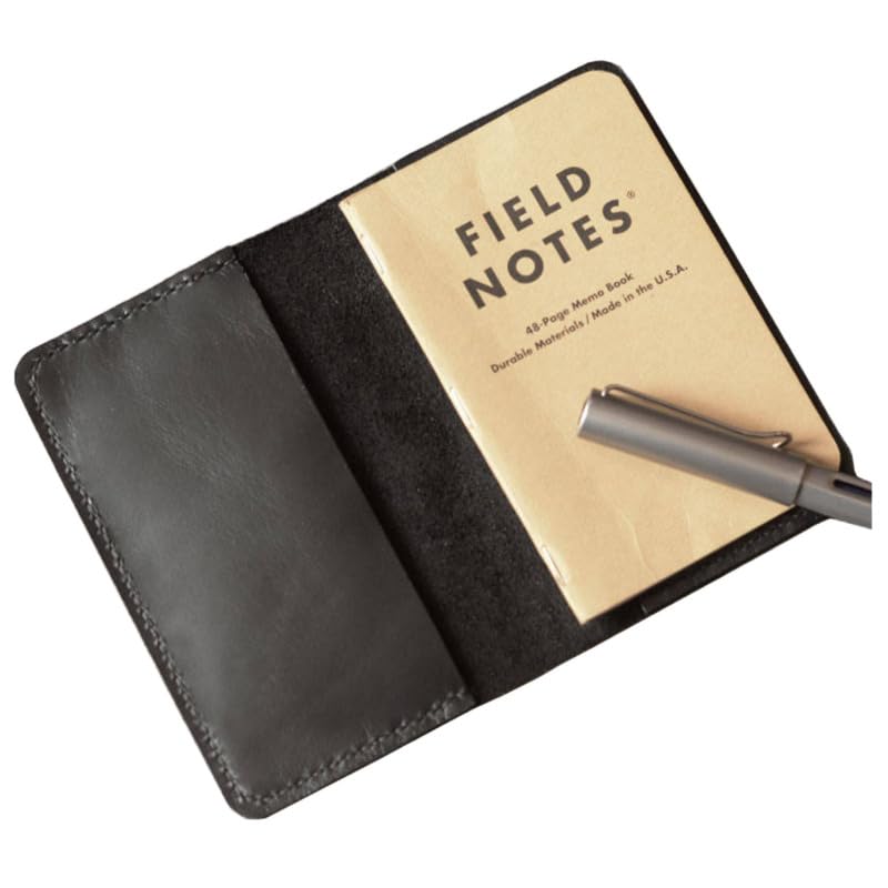 Refillable Genuine Leather Journal Cover for Moleskine Cahier Notebook Pocket size 3.5" x 5.5" Field Notes Cover Vintage Refillable Notepad - 301 - Black