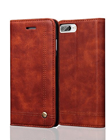 iPhone 7 Plus Case, AOFU [Slim Fit] [[Kickstand Feature] PU Leather Heavy Duty Protective Shockproof Flip Wallet Case for Apple iPhone 7 Plus -Brown