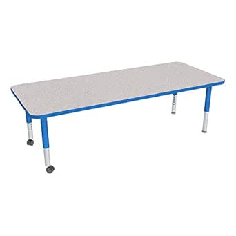 Adjustable Height Mobile Classroom Activity Table for Preschools, Rectangle Preschool Activity Table with Casters, 30"D x 60"W x 23"H, Gray/Blue