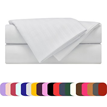 Mezzati Luxury Striped Bed Sheet Set - Soft and Comfortable 1800 Prestige Collection - Brushed Microfiber Bedding (White, Cal King)