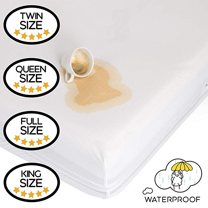 Waterproof Mattress Cover Encasement Queen - Zippered Mattress Protector for Bed - Dust Mite Protection - Hipoallergenic - Size 60x80 12 inch