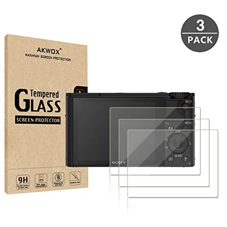 [3-Pack] Tempered Glass Screen Protector for Sony A9 A7II A7RII A7SII A77II A99II RX100 RX100V RX1 RX1R RX10 RX10II, Akwox [0.3mm 2.5D High Definition 9H] LCD Protective Cover