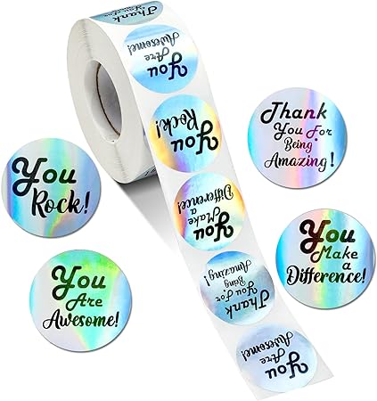 1000 Pcs Kudos Appreciation Stickers Retro You are Awesome Thank You for Being Amazing You Make a Difference Envelope Seals for Employees Students Nurses Teacher Appreciation (Holographic)