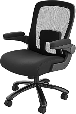 RIF6 Big and Tall Chair with Adjustable Lumbar Support — Breathable Mesh Desk Chair — Adjustable Height, Tilt Tension, and Tilt Lock — Office Chair with Flip Up Arms — 500 Lb Weight Capacity, Black