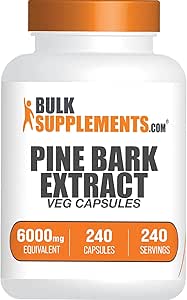 BulkSupplements.com Pine Bark Extract Capsules - Pine Bark Capsules, Antioxidants Supplement, Pine Bark 6000mg Equivalent - Gluten Free, 1 Capsule per Serving, 240 Capsules (Pack of 1)