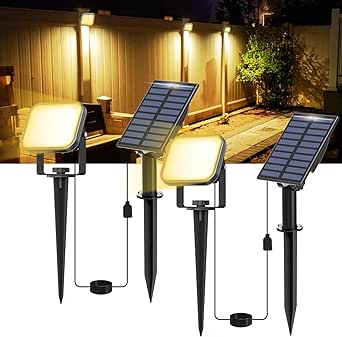 T-SUN Solar Spotlights Outdoor, Warm White Spot Lights Solar Landscape lights IP65 Waterproof Spotlights Solar Powered Light Auto On/Off for Garden Yard Lawn Path(3000K, 1 Head - 2 Pack)