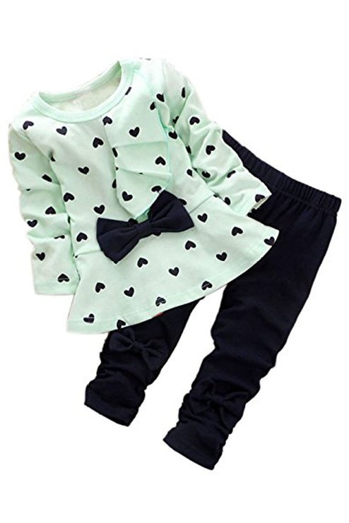 Zeagoo Cute Baby Girl Outfit 2pcs Set Children Suit Heart Dot Bowknot Top and Pants