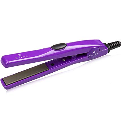 Dual Voltage Mini Flat Iron for Short Hair 0.5 inch Travel Size, Tourmaline Ceramic Small Hair Straightener, Lightweight and Portable for Worldwide Use, Purple