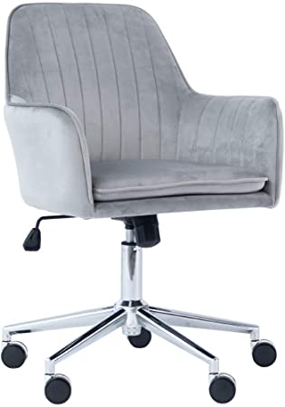 Golden Beach Velvet Fabric Home Office Chair Mid-Back Desk Chair Mordern Comfort Task Chair with Side Arms Adjustable Height Computer Chair Fit for Meeting & Reception (Grey)