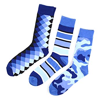 Parquet 3 Pairs Men's Blue Pattern Casual Socks