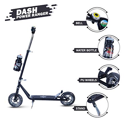 DASH 2 Wheel Heavy Duty Scooter for Boys | Kids, Skate Scooter for Kids with bottel Stand, 3 Level Adjustable Height and Suspension Rear Brake, Upto 10 -12 Years, Capacity 45kg (Black)