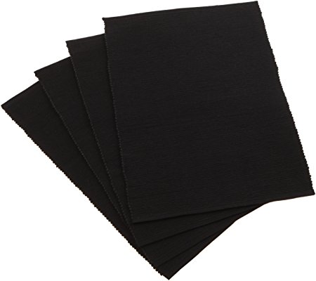 Mahogany Solid-Color 100-Percent Cotton Ribbed Placemat, 13-Inch by 19-Inch, Black, Set of 4