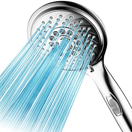 AquaSpa WaterSense Certified High-Pressure 8-setting 5" BIG-face Rain/Handheld Hand Shower. More Power, 20% Less Water! ON/OFF Switch, Extra-Long 6' Stainless Steel Hose, Bracket, All-Chrome Finish