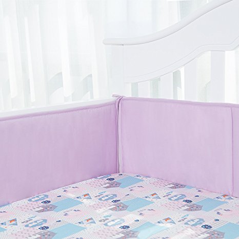 TILLYOU Padded Baby Crib Bumper, Premium Woven Cotton and Breathable Fill-in(Microfiber) Standard Crib Liner, Safe Soft & Machine Washable, 4 Piece/Lavender Purple