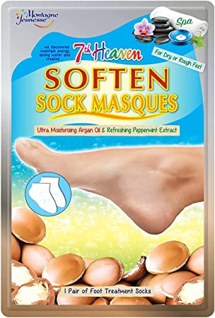 7th Heaven Soften Sock Masques with Ultra Moisturising Argan Oil and Refreshing Peppermint Extract for Dry or Rough Feet (1 Pair of Foot Treatment Socks)