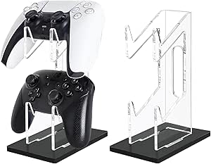 FYY Game Controller Holder 2 Tiers - Universal Dual Controller Stand Headphone Holder, Acrylic Black Controller Display Stand Compatible with Nintendo Switch Xbox PS5 PS4, Desk Mounts for Controller