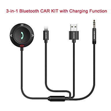 Bluetooth Car Kit, Micarsky Bluetooth 4.2 Receiver to Aux Hands-Free Audio Adapter Charging Cable Compabible iPhone X/8/7/7Plus/XS/XR/XS MAX, Built-in Mic Noise Cancellation Car Home