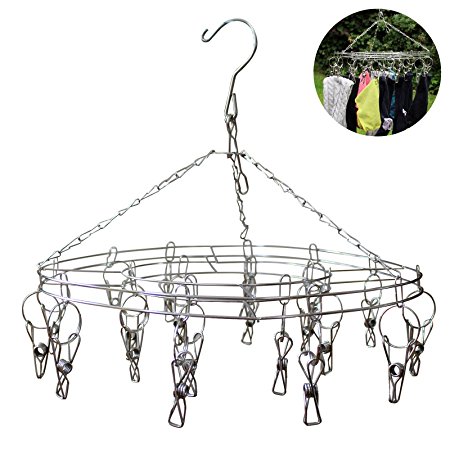 Stainless Steel 20 Peg Clips Laundry Drying Hanger by Kurtzy- Light Weight and Heavy Duty Rotary Hanger - Non Slip Pegs - Indoor and Outdoor Use - Dry Clothing Quickly