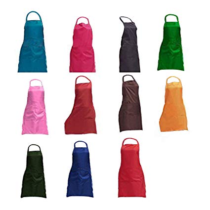 TRENDBOX Total 11 PCS Plain Color Bib Apron Adult Women Unisex for Waist Size 23" to 35" Durable Comfortable with Front Pocket Washable for Cooking Baking Kitchen Restaurant Crafting
