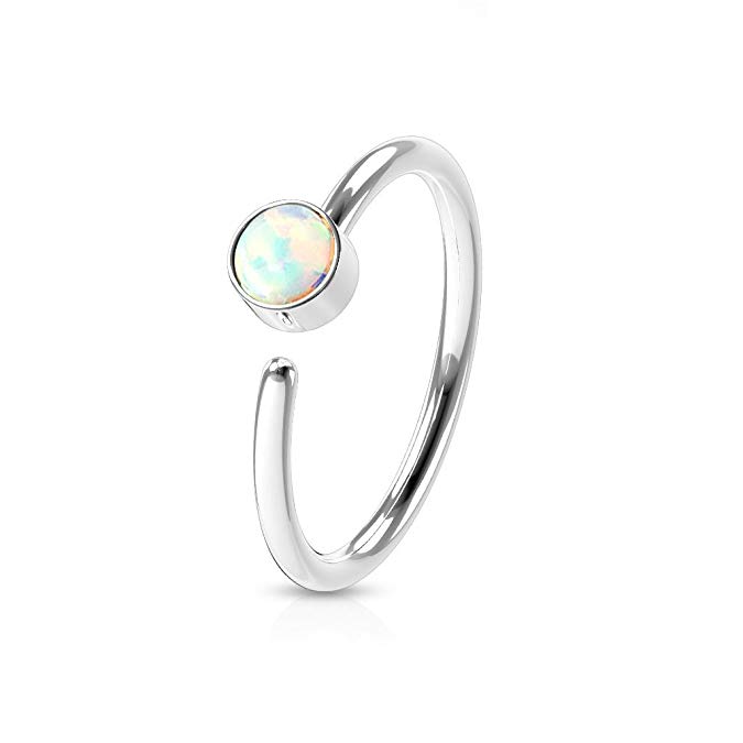 Surgical Steel Opal Set Hoop Ring - Perfect for Nose and Ear Piercings - Available in 3 Colors!