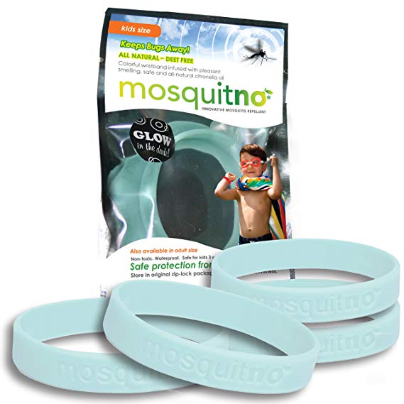 Mosquitno Natural, Citronella, Waterproof, Mosquito Repellent Wristbands, Kids, 5-Pack, Glow In The Dark