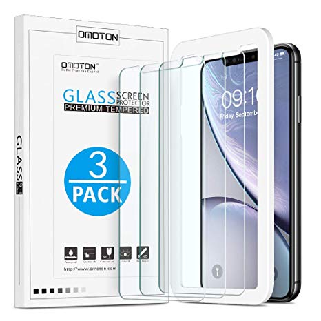 OMOTON [3 Pack Compatible for iPhone XR Screen Protector with [Easy Install Tool] [9H Hardness][Anti-Scratching][Anti-Oil][Anti-Bubbles][2.5D Round Edge]