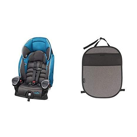 Evenflo Maestro Booster Car Seat Thunder with Car Seat Kick Mat with Storage Pocket, Black