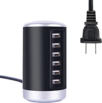USB Wall Charger, IBITION 30W 6-Port Desktop Charger USB Charging Station with Smart Identification Technology for Phone, Tablets, and More, Black