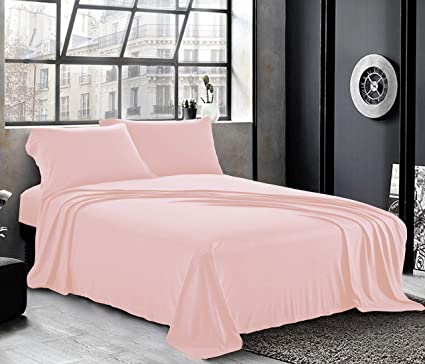 Jersey Sheets King [4-Piece, Pink] Cotton Bed Sheets - Extra Soft Cotton Sheet Set, Cozy T-Shirt All Season Heather Sheets - Deep Pocket Fitted Sheet, Flat Sheet, Pillow Cases