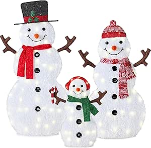 Best Choice Products 4ft 3-Piece 2D Lighted Christmas Snowman Family Set, Large Outdoor Yard Decor Holiday Decoration w/ 135 Twinkling LED Lights